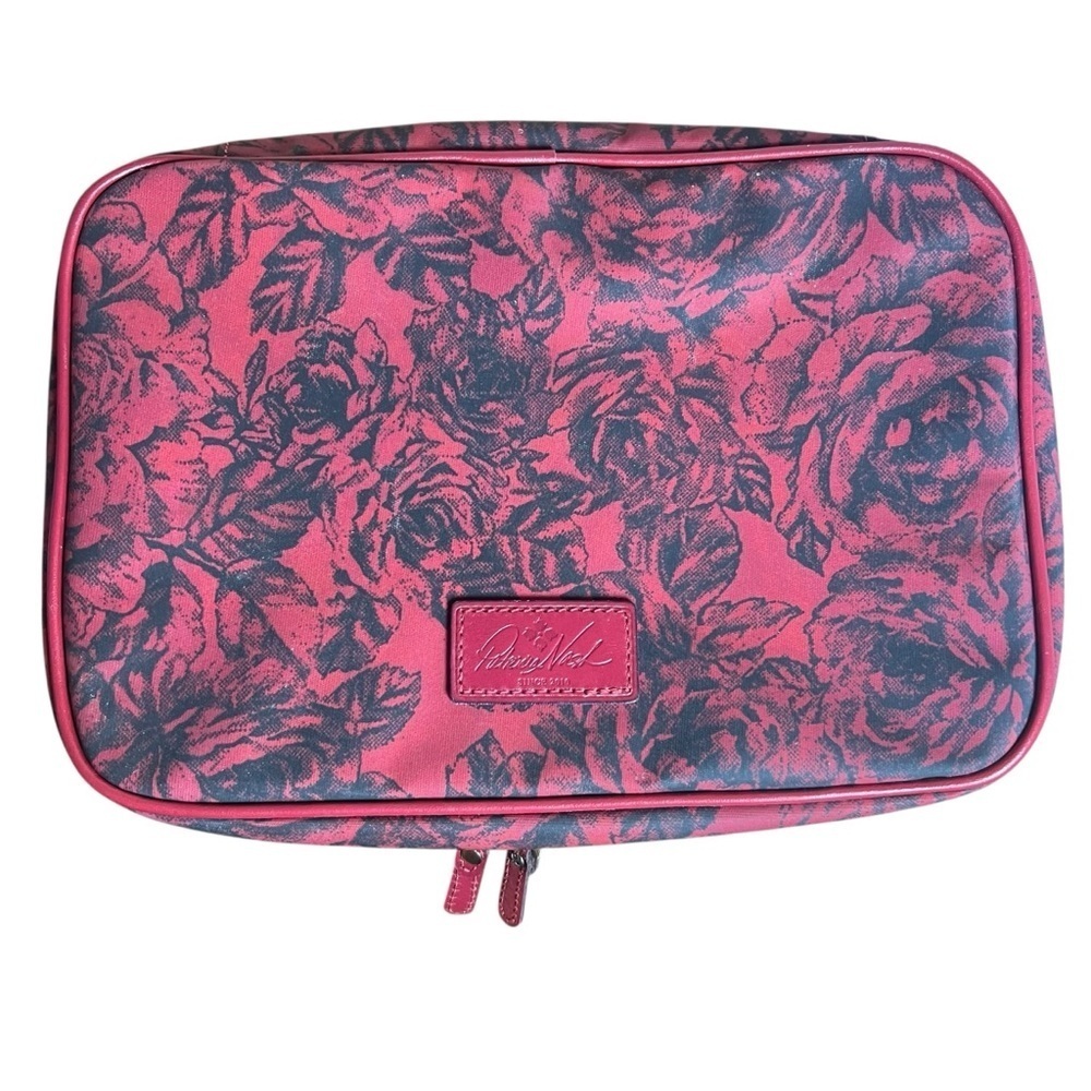 Patricia Nash Ilaria Hanging Travel Toiletry Bag Etched Roses Beet Red Case Zips